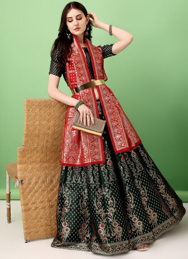 Jacquard Silk Green Party Wear Jacquard Work Readymade Lehenga Choli